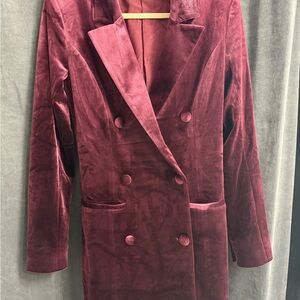 Elegant Burgundy Velvet Women's Blazer Dress